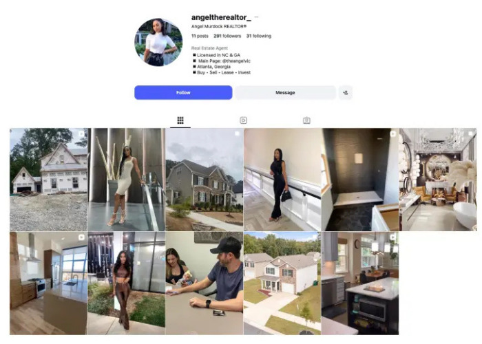 Influencer Lying About Career: Angel Vic's Instagram as a realtor with photos of houses and luxury lifestyle. Influencer Lying About Career: Angel Vic's Instagram as a realtor with photos of houses and luxury lifestyle.