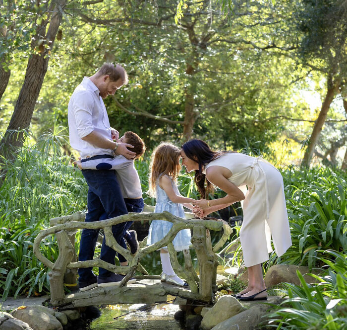 Meghan Markle and Prince Harry with their kids on a bridge, sparking concern for kids after UK move. Meghan Markle and Prince Harry with their kids on a bridge, sparking concern for kids after UK move.