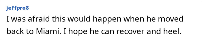 A comment expressing hope for recovery after a move to Miami, connecting to Perez Hilton's heartbreaking hospital bed question.
