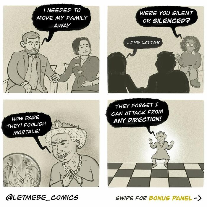 Hilariously unhinged comic artist story about a royal family moving away and a queen reacting fiercely.