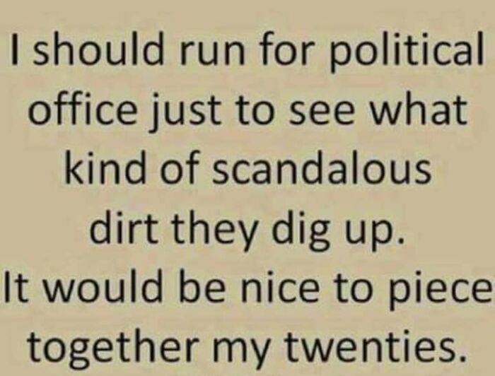 Gen X meme about running for political office to piece together twenties.