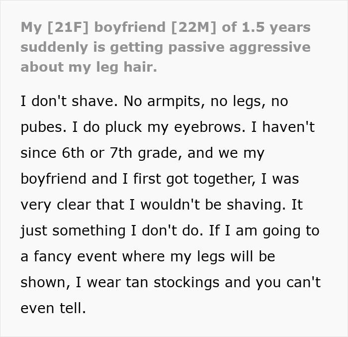 Woman Loses Rose-Tinted Glasses For BF After He Mocks Her Leg Hair Due To His Friends' Comments Woman Loses Rose-Tinted Glasses For BF After He Mocks Her Leg Hair Due To His Friends' Comments