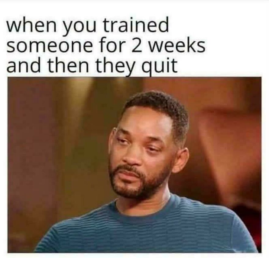 Hilarious meme of Will Smith looking disappointed, representing the feeling when someone quits after training, taking inspiration from real life.