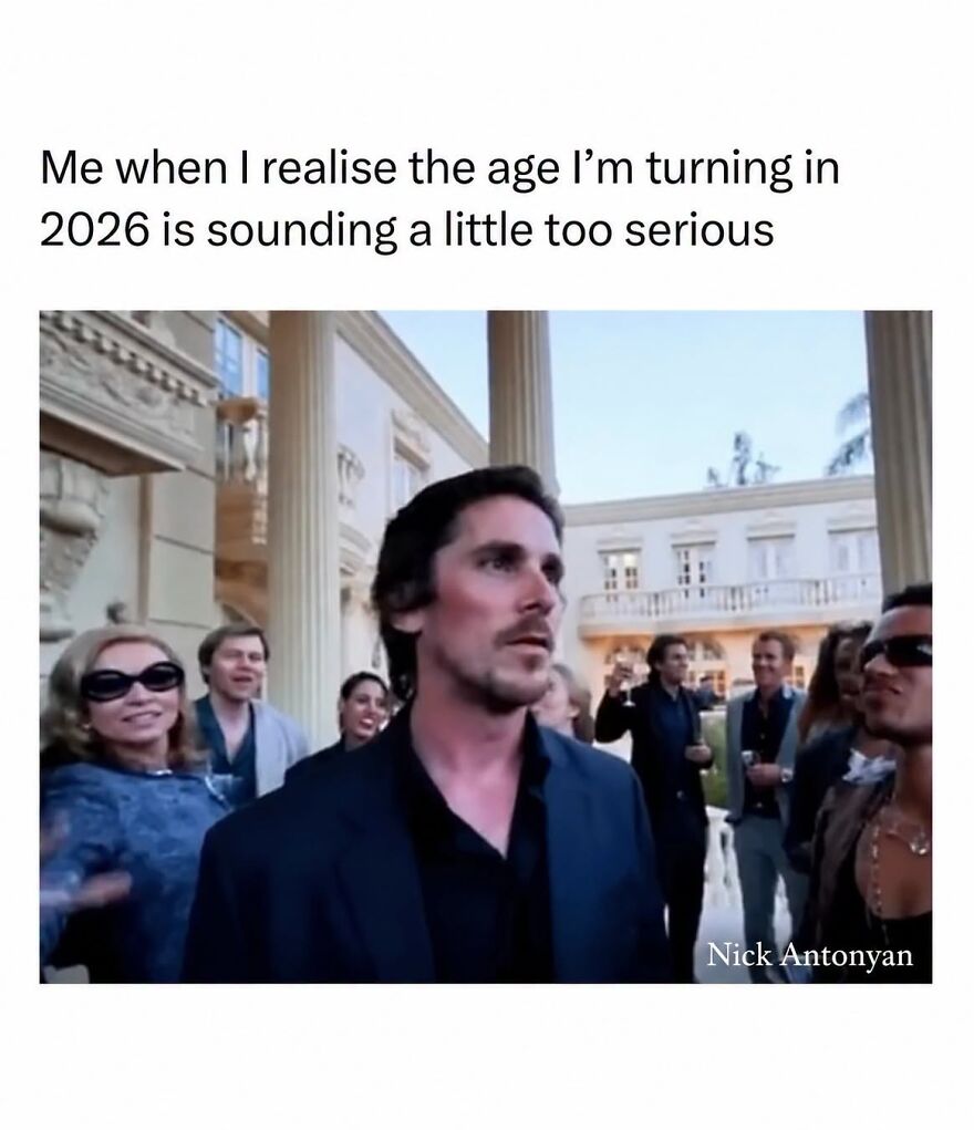 Christian Bale looks surprised in a crowd. Hilarious memes take inspiration from real life.