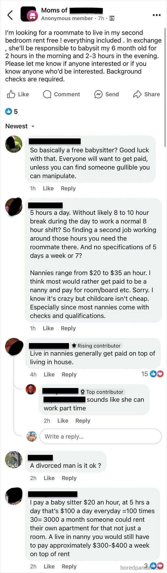 Entitled parents offering a room in exchange for extensive babysitting, facing criticism.