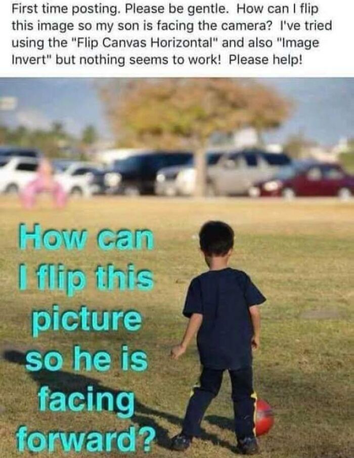 Elderly people asking for help to flip a picture of their son, showcasing their unsupervised access to the internet.