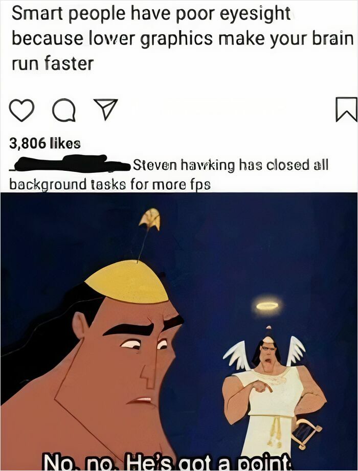 A funny meme suggesting smart people have poor eyesight for faster brain function, a humorous science meme.