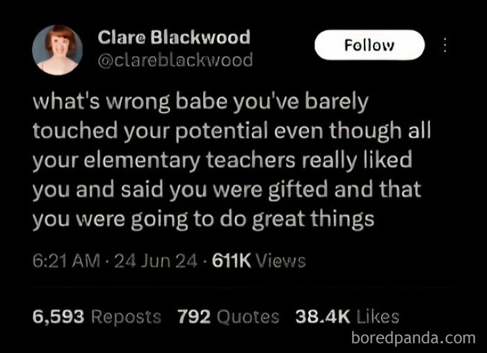 A funny meme about not reaching your potential, referencing elementary teachers.