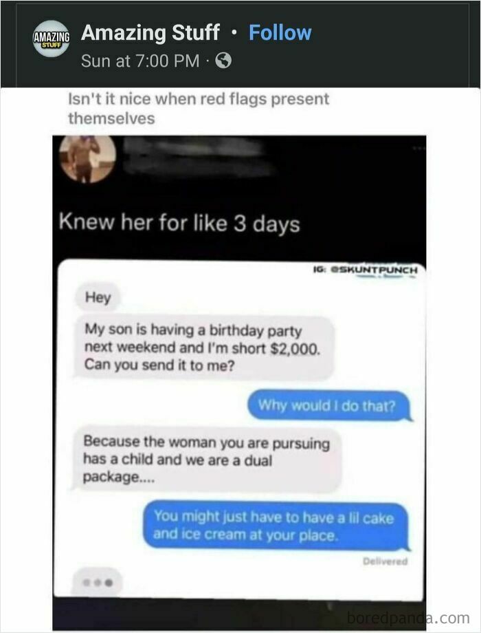 A screenshot of a text exchange showing cheap friends and choosing beggar behavior, asking for $2,000 for a birthday.