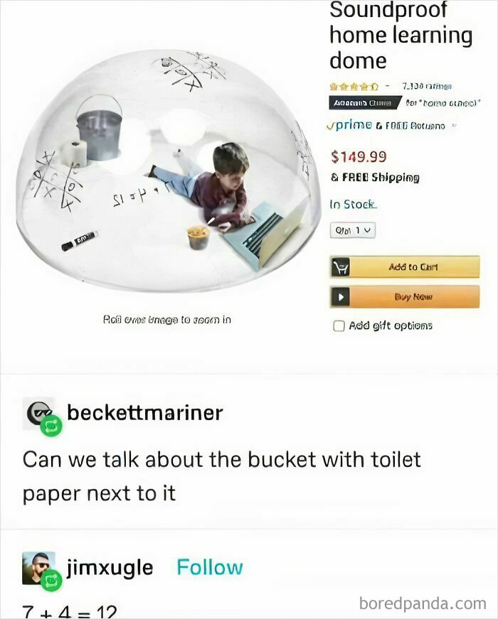A funny meme showing a child in a soundproof home learning dome with a bucket, a humorous take on science.
