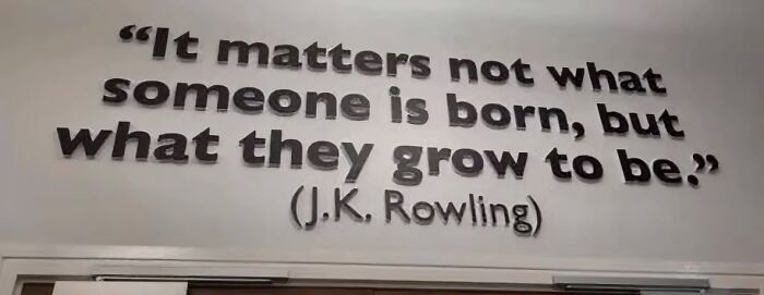A wall with a J.K. Rowling quote about what someone grows to be, highlighting things that aged so poorly.