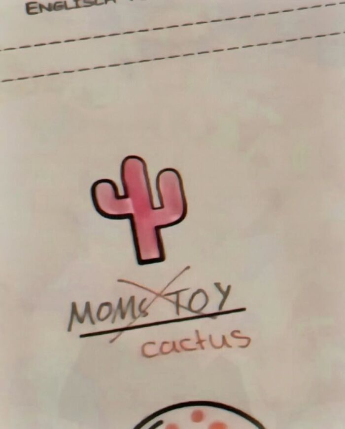A confusing pic of a child's drawing of a cactus, mislabeled as 'moms toy'.