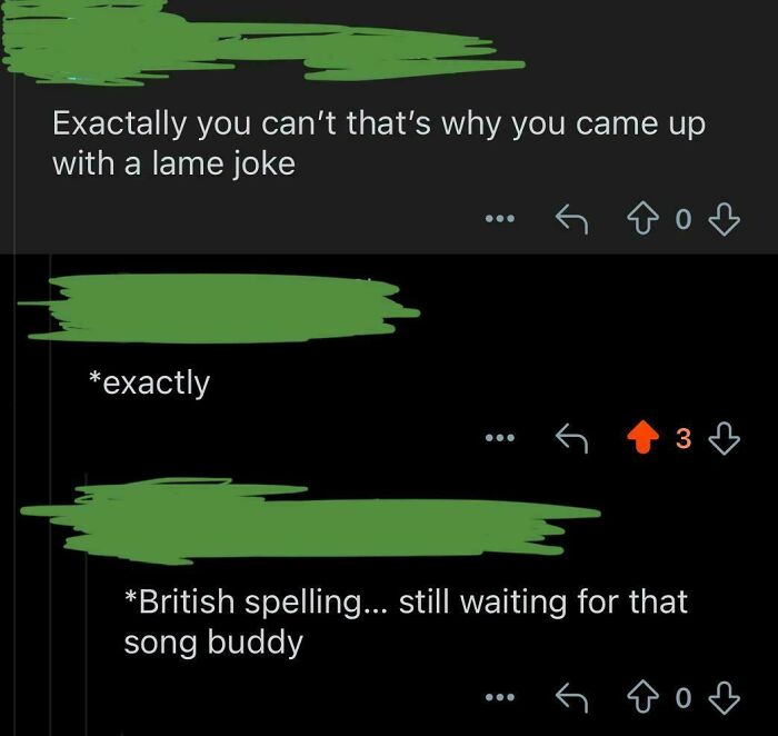 A screenshot from Reddit displaying dumb people in a comment section arguing about spelling and jokes.