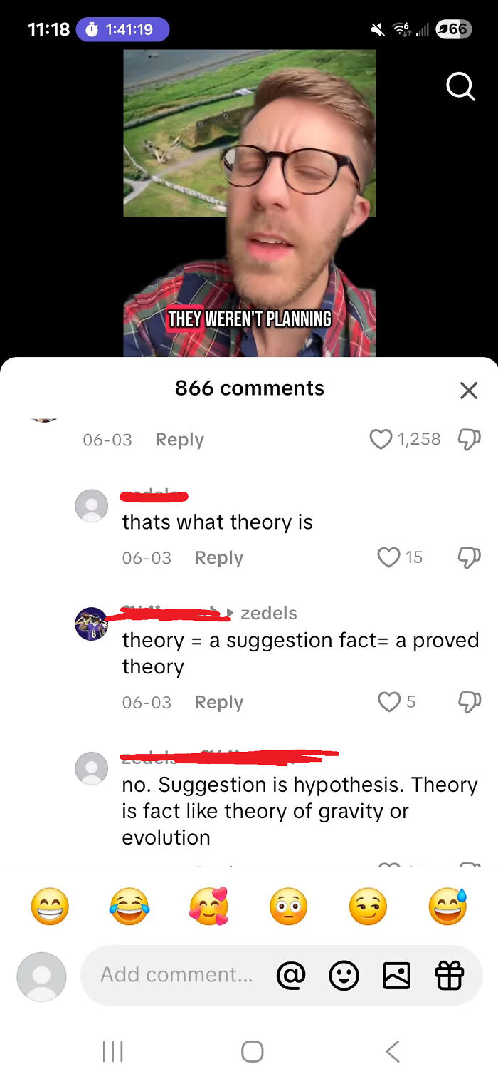 A comment section discussing the definition of 'theory' on a video, revealing dumb people with low IQ.
