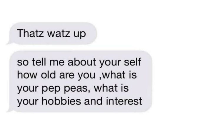 A text message with a person asking for pep peas, highlighting dumb people and their low IQ on the internet.