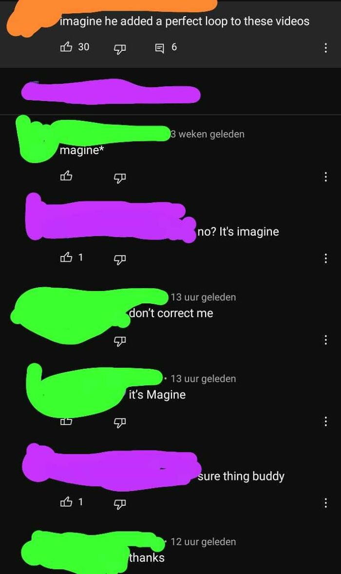 A screenshot of a humorous exchange about the spelling of 'imagine,' reflecting dumb people's internet interactions.