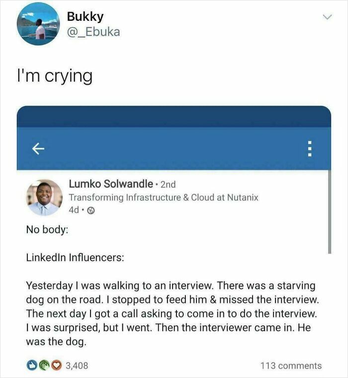 A post from Bukky sharing a story from Lumko Solwandle on LinkedIn about a job interview, illustrating recruiting hell.