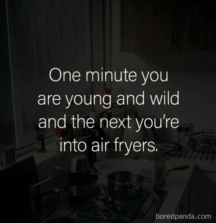 A text meme for Gen X: One minute you are young and wild and the next you're into air fryers.