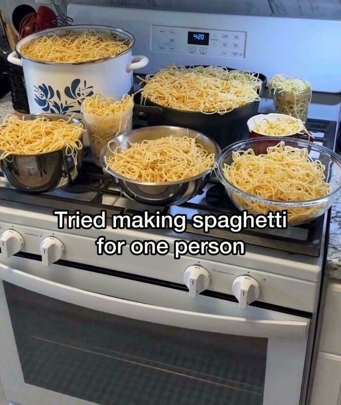 A meme with large amounts of spaghetti on a stove, illustrating surprisingly honest posts.