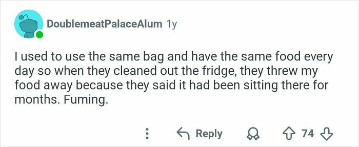 A Reddit user shares a story about how their office food was thrown away during a fridge clean-out, highlighting office food thief stories.