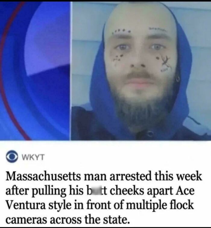 A chaotic good post of a news report about a Massachusetts man arrested for an Ace Ventura-style prank.