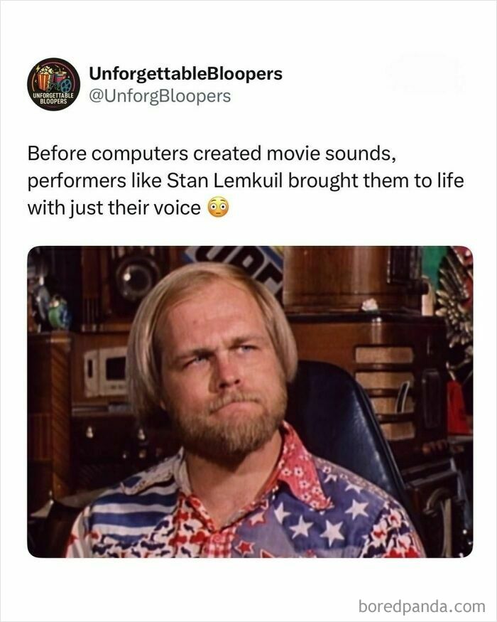 Stan Lemkuil making movie sounds with his voice, demonstrating interesting media posts and sound design.