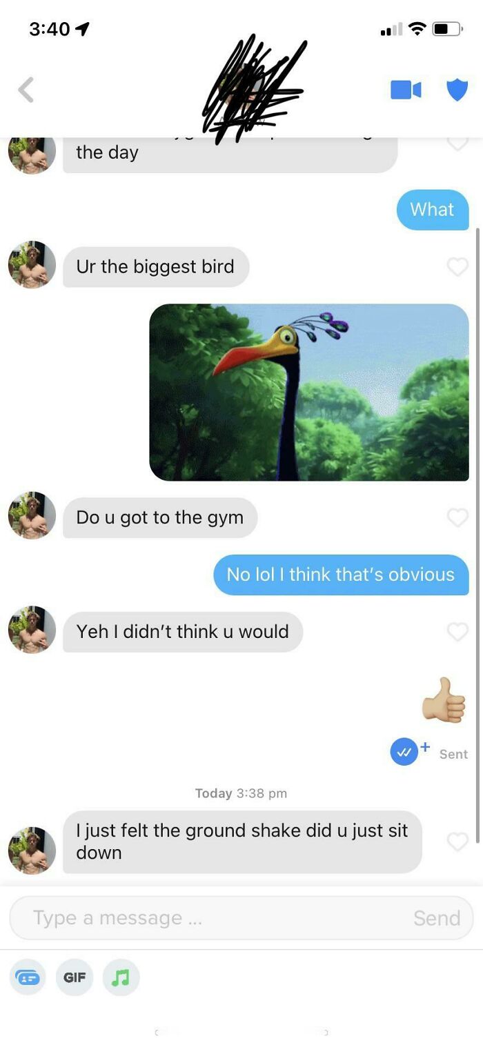A cringey online dating screenshot showing an offensive message exchange about a user's weight.