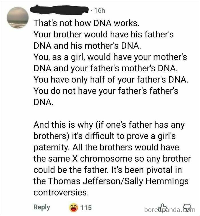 A social media post explaining DNA inheritance, showcasing a misconception by dumb people on the internet.