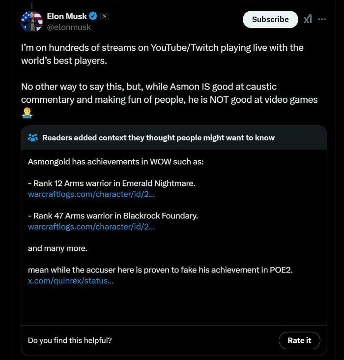 A fact-checked tweet by Elon Musk about gaming, showing context added by readers debunking his claims and exposing him as a liar.