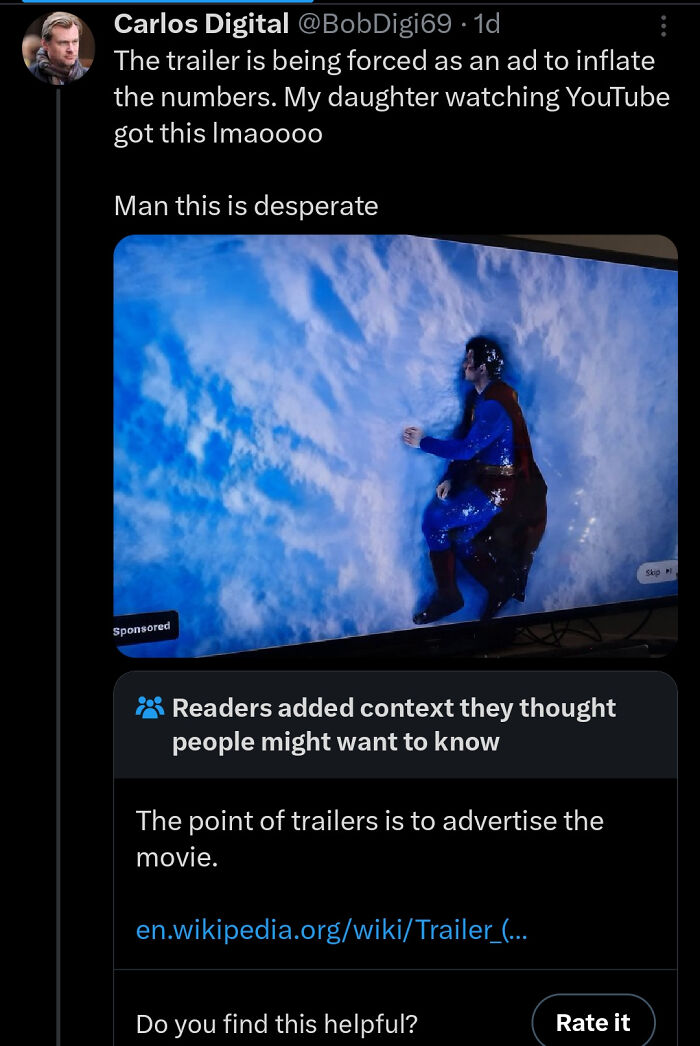Screenshot of a tweet fact-checking a user's claim about trailers inflating numbers, showing people were fooled.