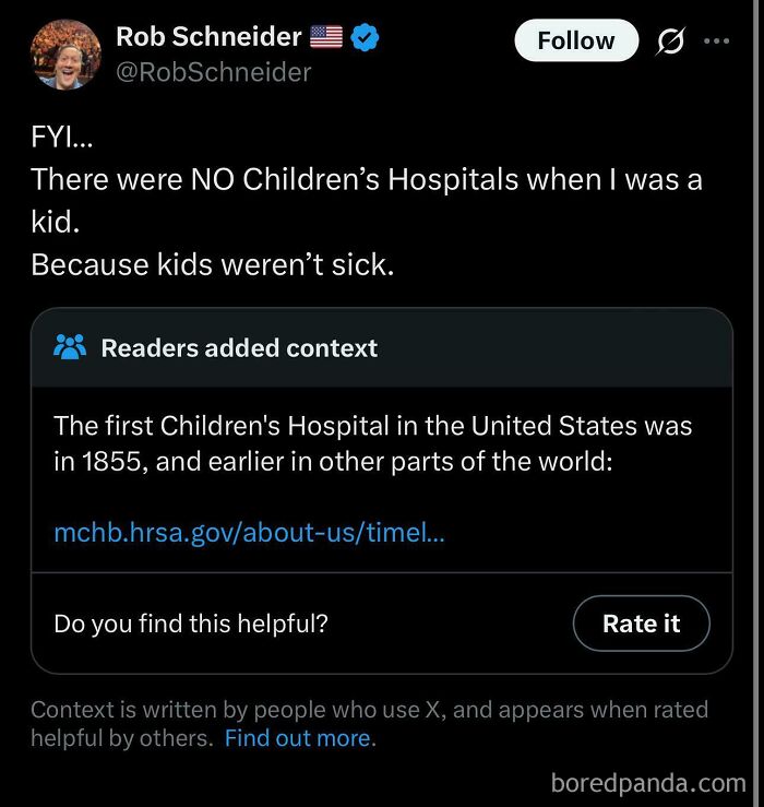 A social media post with a fact-checked claim about the existence of childrens hospitals, highlighting people fact-checked.