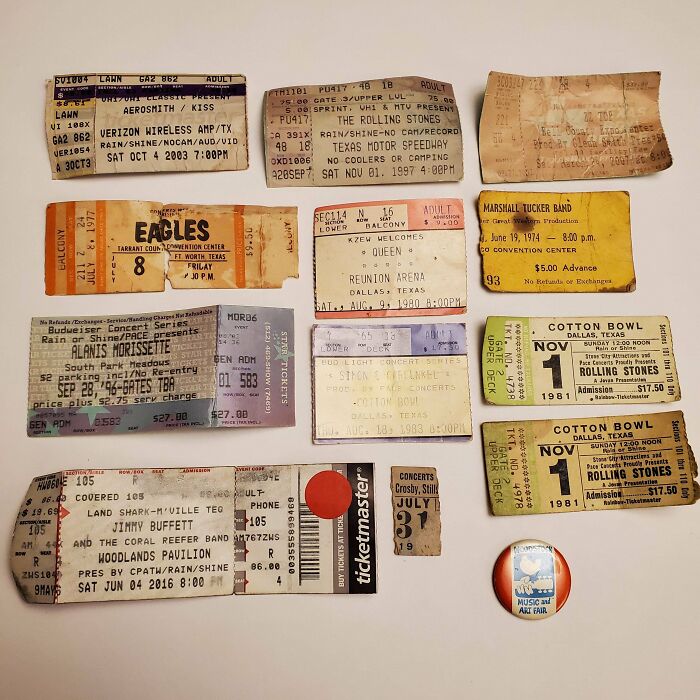 A collection of vintage concert tickets, a fascinating piece of ephemera showing how the past has changed.