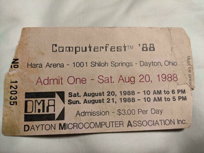 An admission ticket for Computerfest '88, a piece of ephemera showing past events.