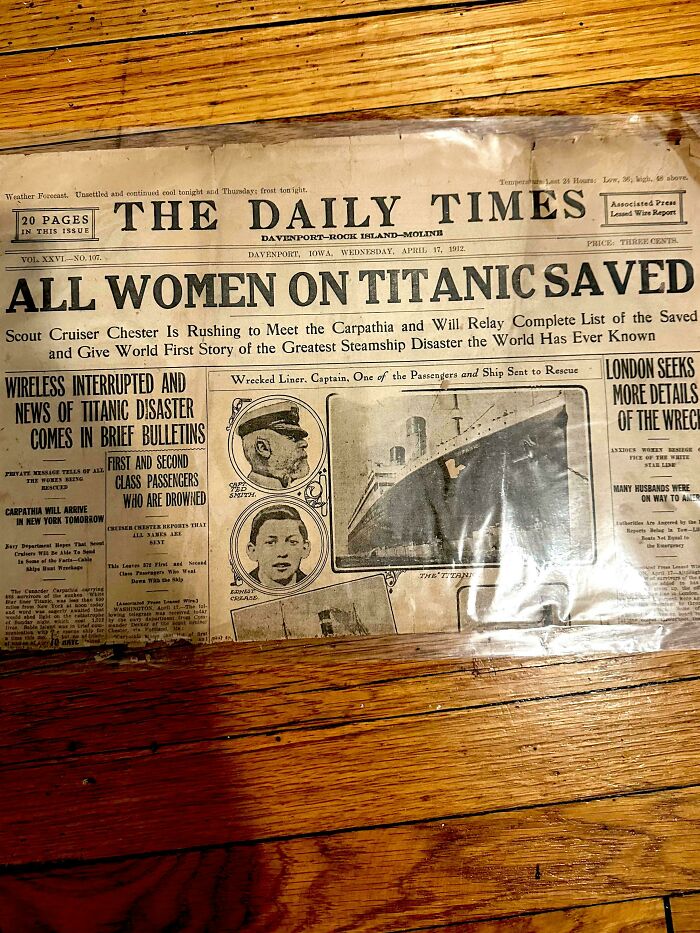 Newspaper headline about Titanic disaster, a piece of ephemera showing how the past changed.