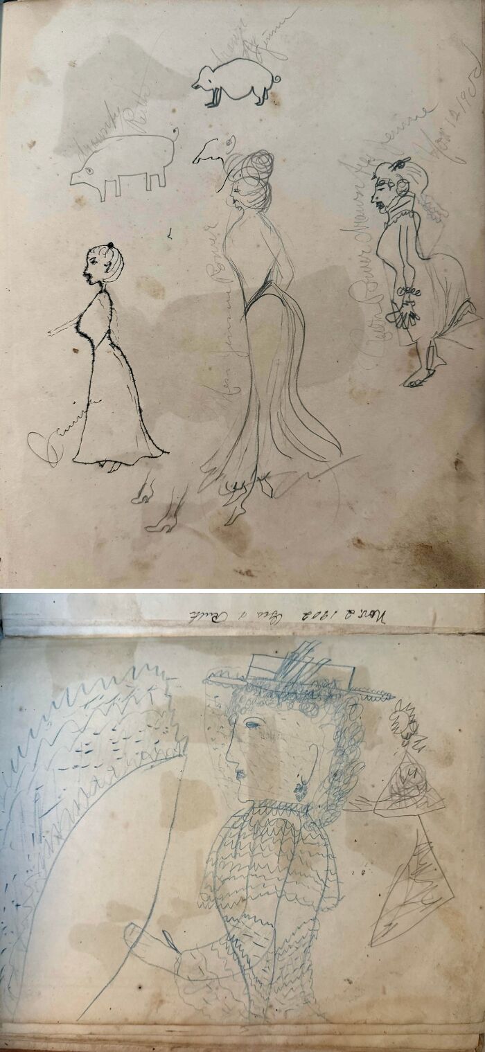 Sketches of pigs and women, showcasing how the past has changed with fascinating pieces of ephemera.