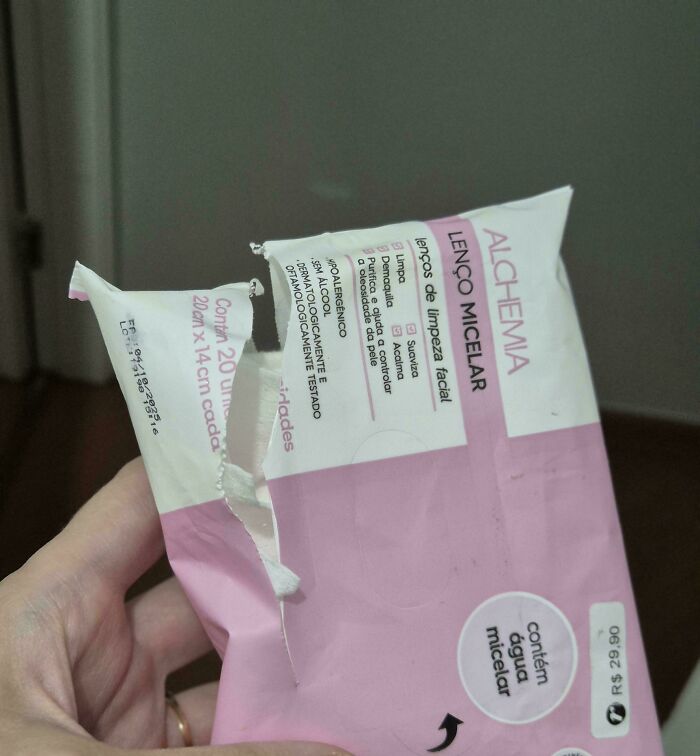 A torn package of facial wipes, opened carelessly, suggests men in relationships could make cat lady life appealing.