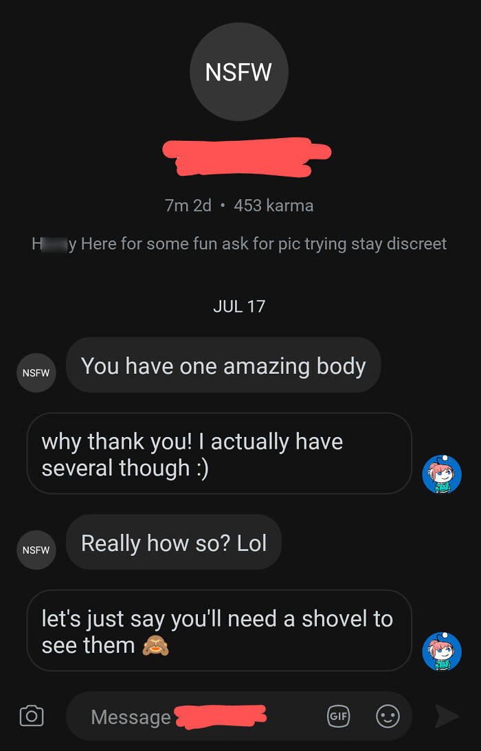 A screenshot showing dumb men being silenced by ruthless women with a witty reply about having several bodies.