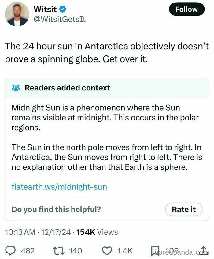 A social media post with a fact-check on the midnight sun in Antarctica, showing someone acting like a fool.