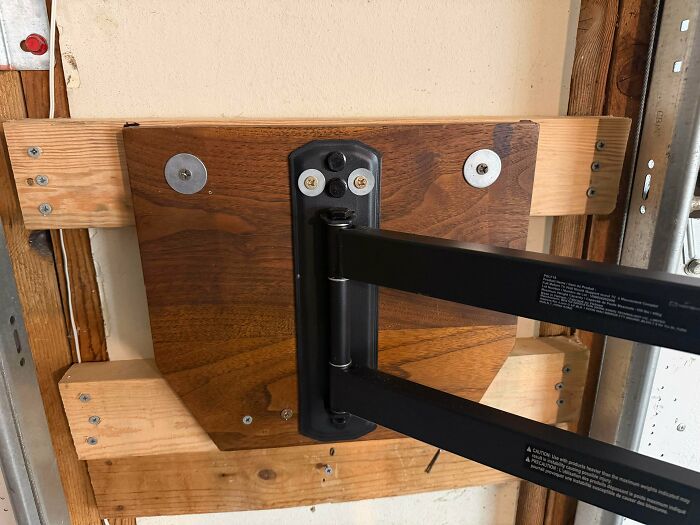 Close-up of a wall-mounted TV bracket as a brilliant DIY home project.
