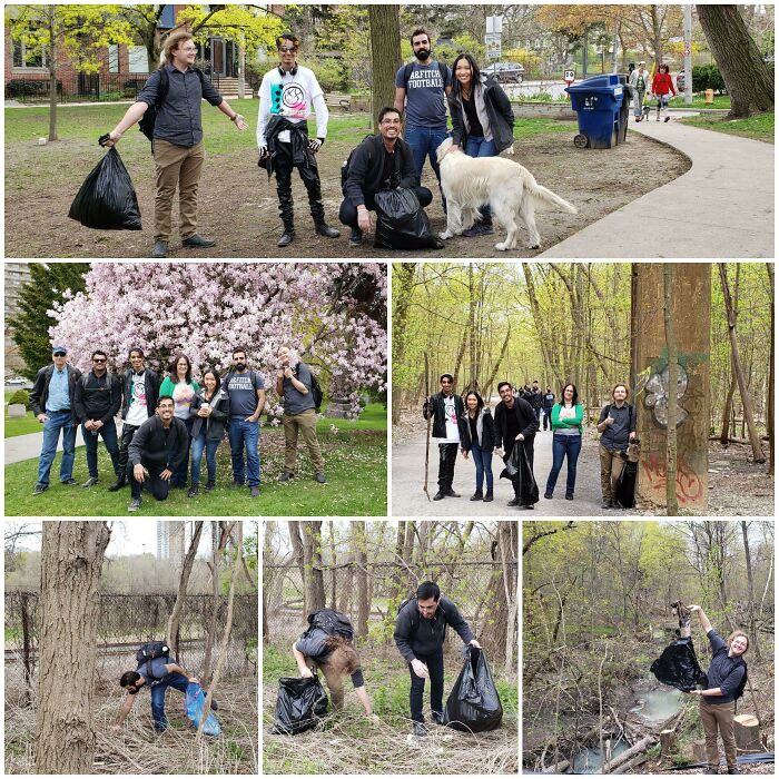 A collage of people picking up trash in various outdoor settings, acting as influencers against trash taking over the world.
