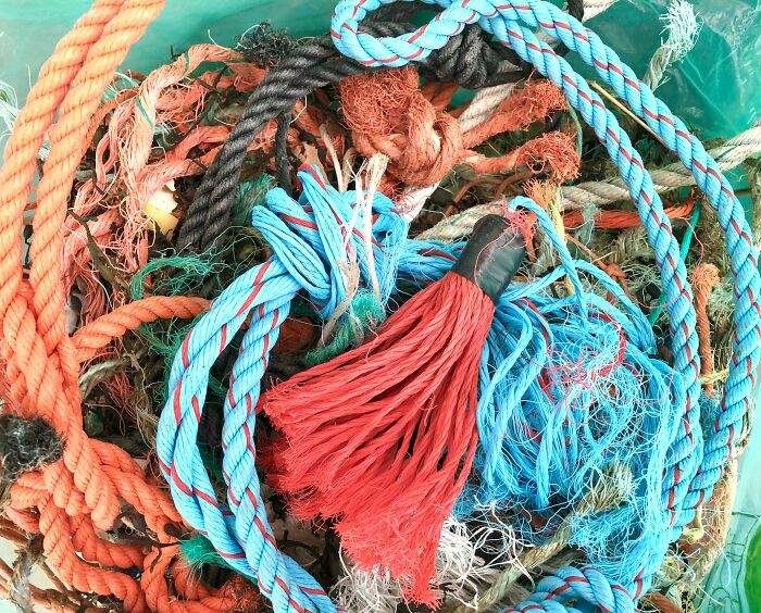 A close-up of tangled fishing ropes and debris, representing the trash taking over the world, especially in marine environments.