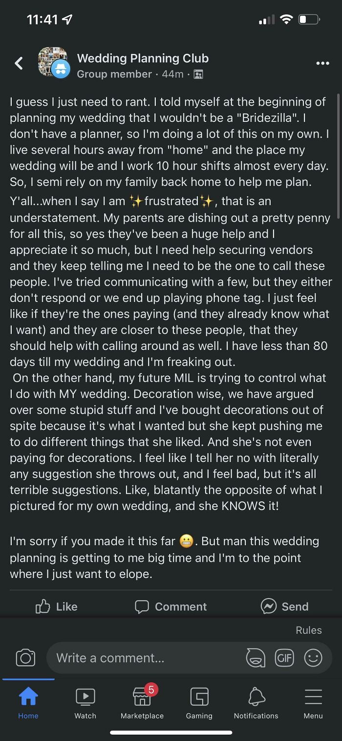 A bride details her stressful wedding day planning experience in a social media rant.