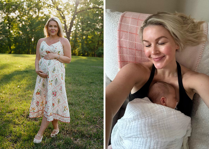 Karoline Leavitt, pregnant, outdoors; and with her baby, after maternity leave, amidst exit scrutiny.