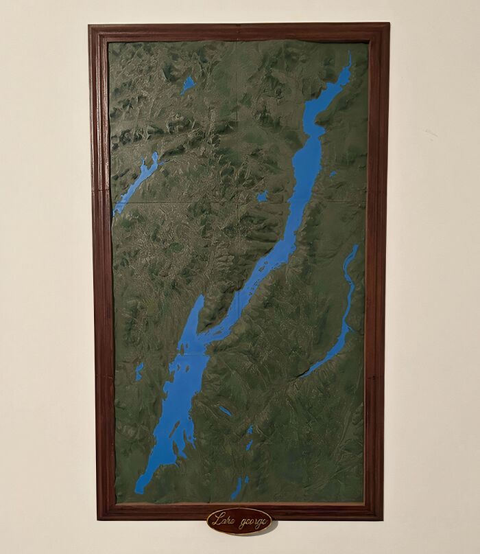 A detailed 3D printed map of Lake George, showing brilliant topography and water bodies made with 3D printers.