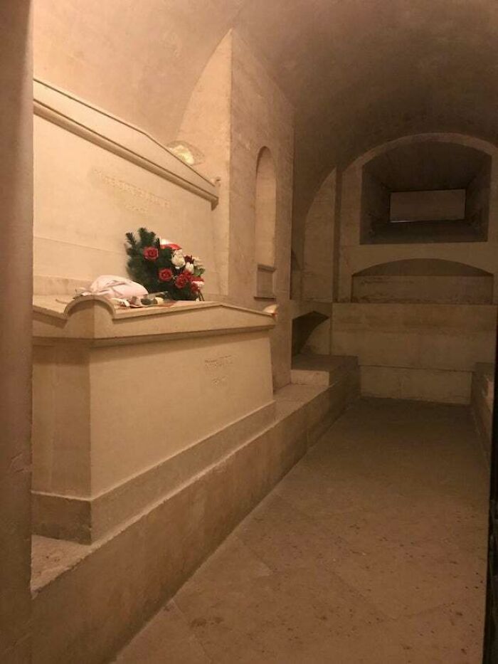 An ancient, stone sarcophagus in a dimly lit crypt, part of the weird and wonderful world.