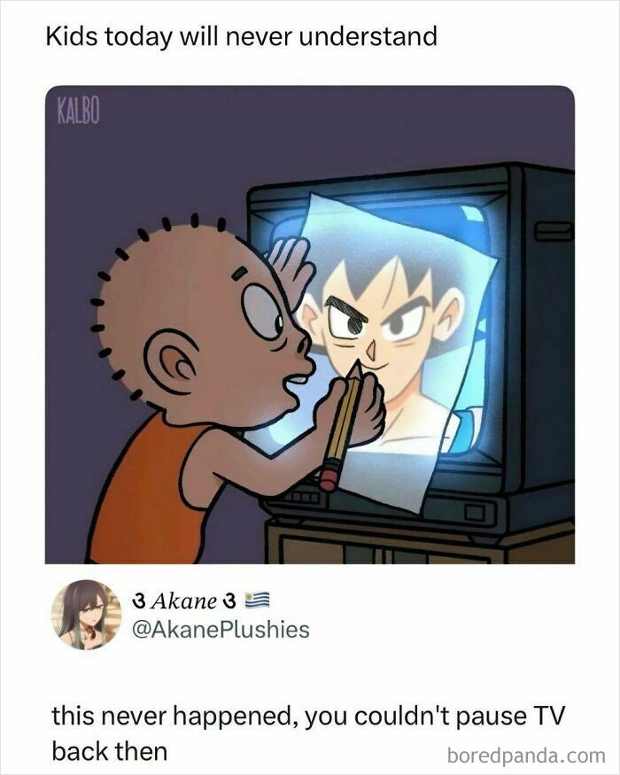 Funny meme of a bald child drawing on a TV screen showing Goku, capturing nostalgic funny memes.