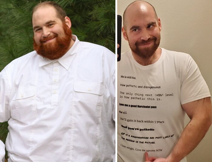 A man's transformation shows a wonderful world of change, highlighting his before and after weight loss journey.