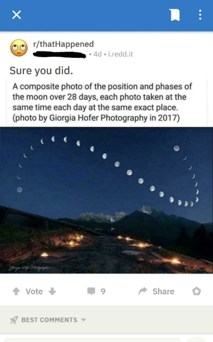 A composite image of the moon phases over mountains, an example of people being called out for lying.