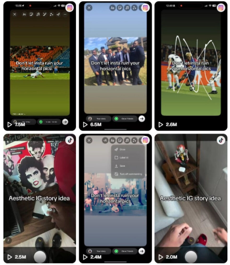 Six phone screens displaying Instagram stories, representing a digital side hustle.