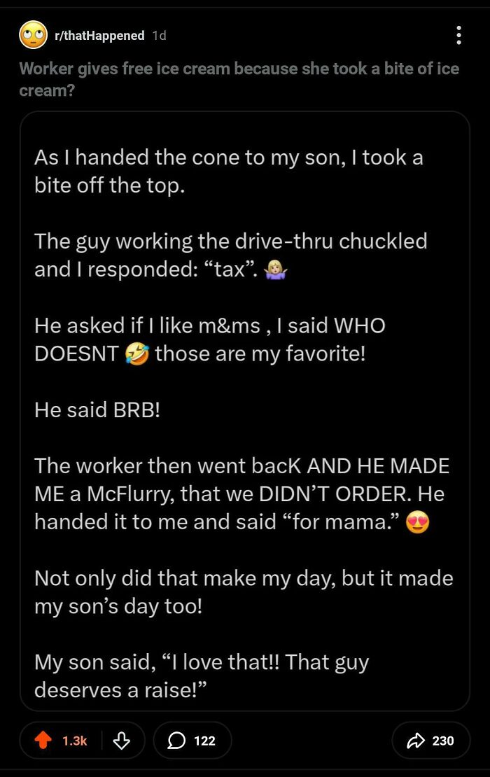 A Reddit post detailing a story about a worker giving free ice cream, exemplifying people calling out others for lying.